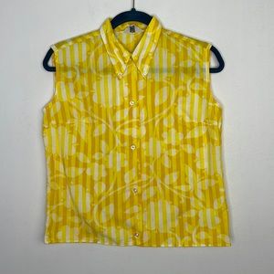 Vintage 70’s retro floral stripes bright sleeveless blouse